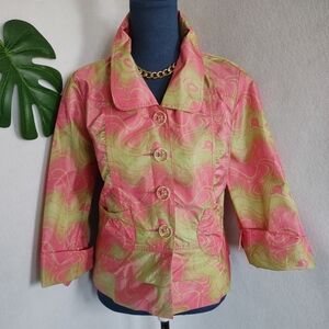 Cheryl Nash Windridge Lime Green Pink Swirl Design Jacket